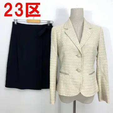 A2402 23구 스커트 정장 세트 면 트위드 화이트 아이보리 블랙 38