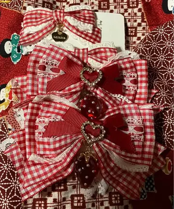 스트로베리 깅엄 4개 세트 클립 레드