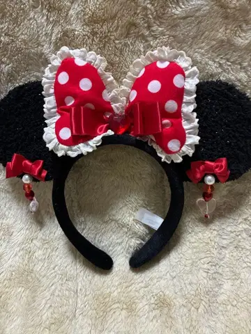 미니 귀찌 머리띠 도트 빨간색 디즈니 머리띠