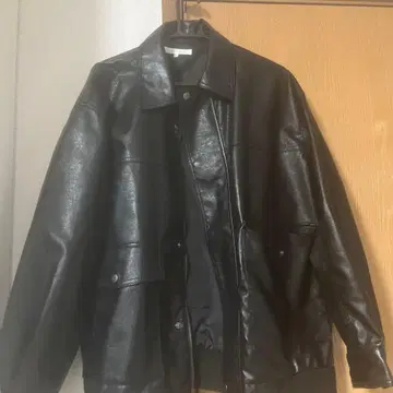 블랙 합성 피혁 캐주얼 자켓