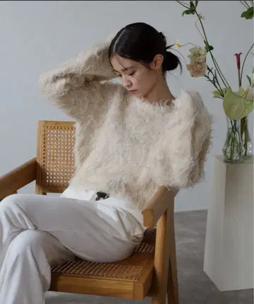 ENC 테디베어 샤기 크롭 풀오버