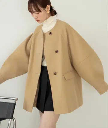 시착만 한 상품 hinari 웨이브 디자인 미들 코트 베이지 프리 사이즈