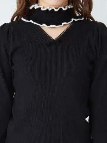 AnkRouge 프릴 초커 리브 니트 블랙