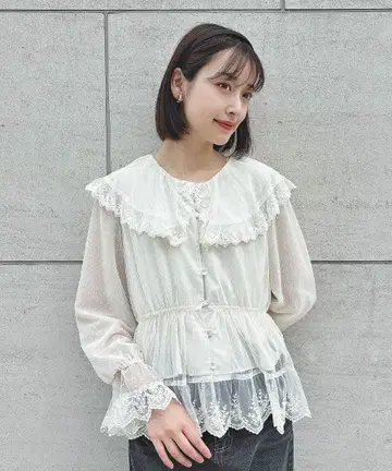 레이스 사용 도트 튤 블라우스/an another angelus