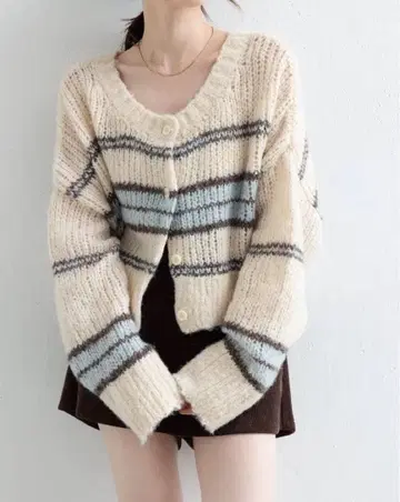 Kastane 보더 모헤어 니트 색스 블루