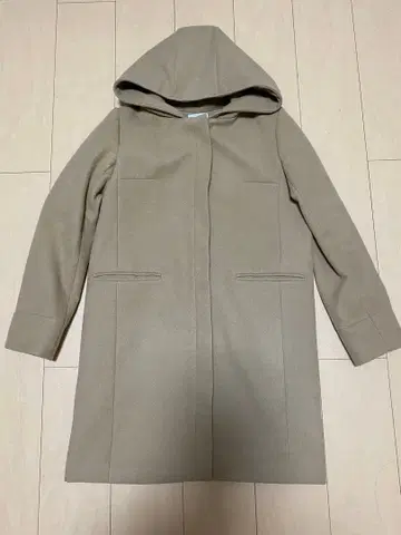 백 넘버 후드 부착 롱 코트 L 베이지