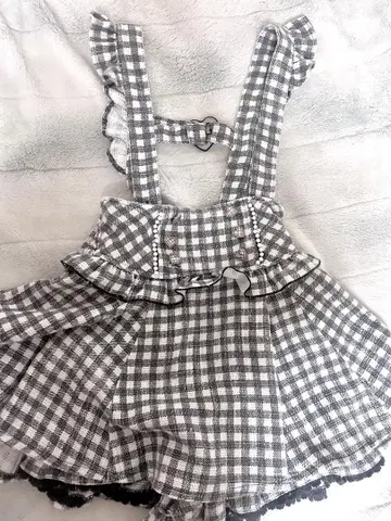 LIZ LISA 깅엄 체크 트위드 서스펜더 치마바지