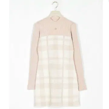 [ 미사용 ] AnMILLE 안미르 절개 체크 미니 니트 OP 핑크