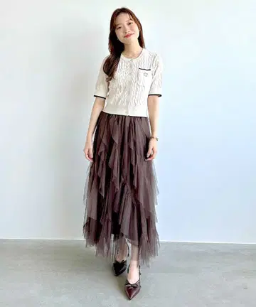 튤 스컬 프릴 플레어 스커트