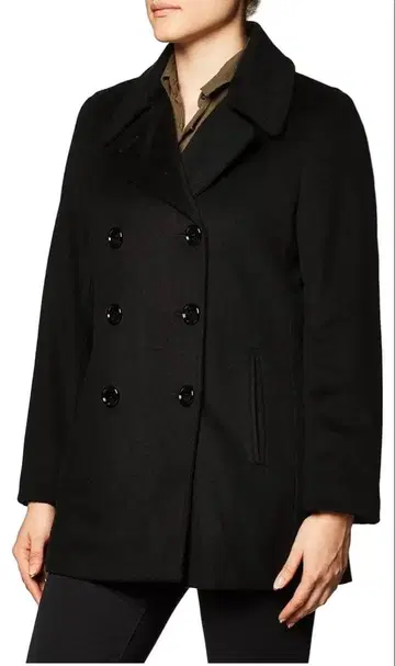 Calvin Klein 블랙 울 피코트 더블 브레스트