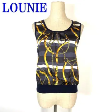 루니 슬리브리스 니트 티셔츠 면 올 패턴 네이비 M 상당 C9635