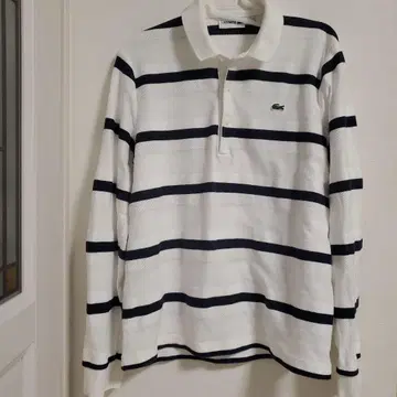 LACOSTE 라코스테 긴팔 피케 셔츠 스트라이프 네이비/화이트