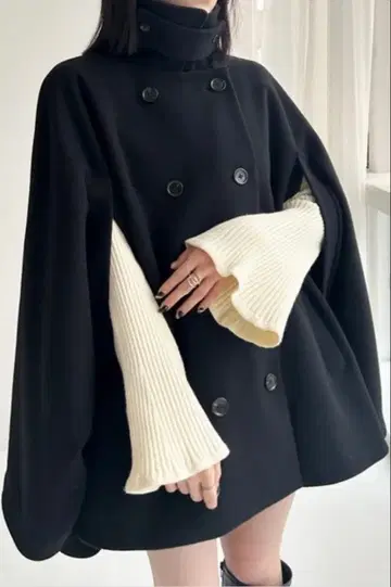 Heather 울리테크/2WAY 미들 케이프 코트