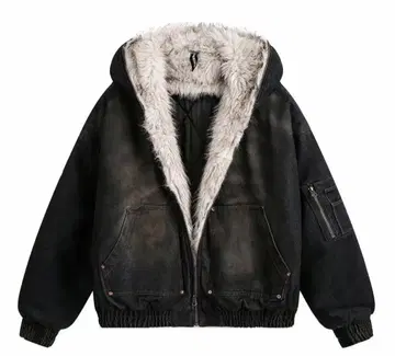 후드 부착 블랙 데님 자켓