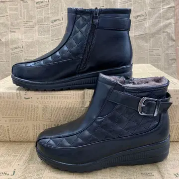 새상품 여성용 23.5cm 경량 인조 가죽 보아 안감 부츠 블랙 6458