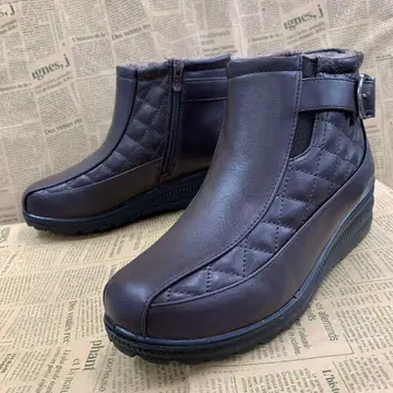 새상품 여성용 22.5cm 인조 가죽 보아 안감 부츠 짙은 갈색 6458