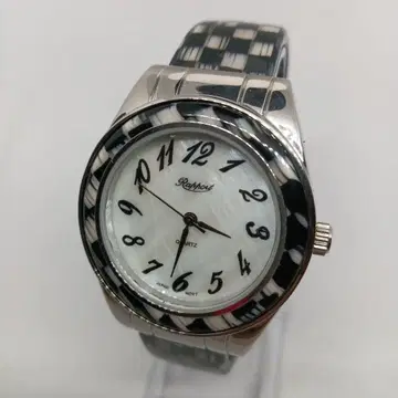 [ 작동품 ] 라포르 쿼츠 손목시계 화이트 블랙 체크 무늬 뱅글 워치