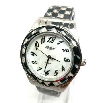 [ 작동품 ] 라포르 쿼츠 손목시계 화이트 블랙 체크 무늬 뱅글 워치