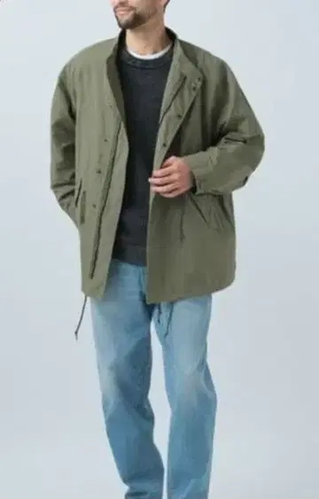 베이플로우 숏 모즈 코트 카키 블루종 L