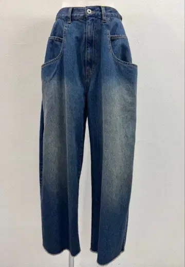 드레이프 PK 사이드 턱 데님 와이드 팬츠