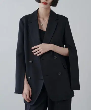 Lui's FEMME 2WAY 슬리브 스트레치 트윌 오버 더블 자켓 블랙