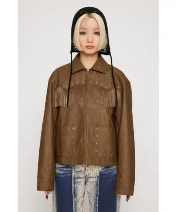 LAGUA GEM FRINGE FAUX LEATHER 자켓