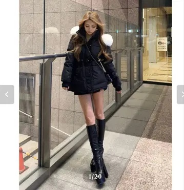 GIENGE 허리 쉐이프 퍼 자켓 블랙 x 화이트 퍼