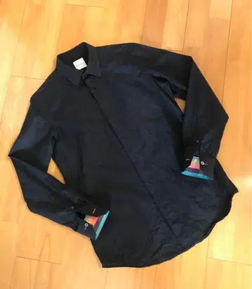 새상품급 Paul Smith 셔츠 접힘 패턴 자카드 네이비 긴팔 M