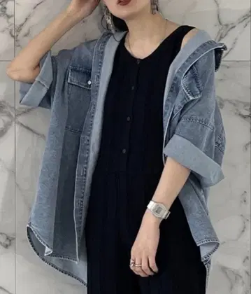 데님 블루 오버 사이즈 셔츠 반팔