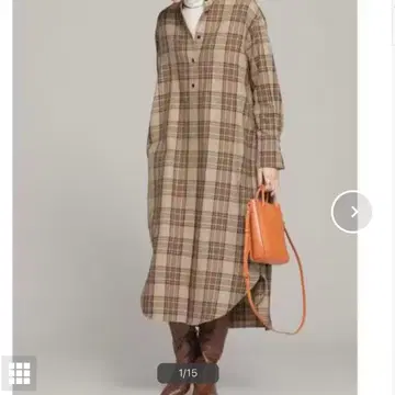 컨디션 최상 나노 유니버스 셔츠 원피스 체크 무늬 베이지 계열