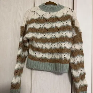 ZARA 긴팔 니트 스웨터 화이트 베이지 민트