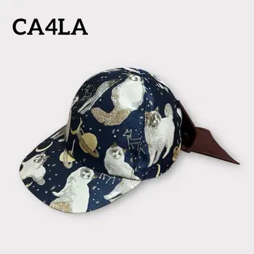 카시라 캡 리본 고양이 우주 자카드 컨디션 최상 일본제 네이비