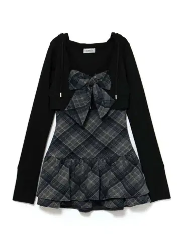 BUBBLES 체크 후드티 원피스 블랙 S