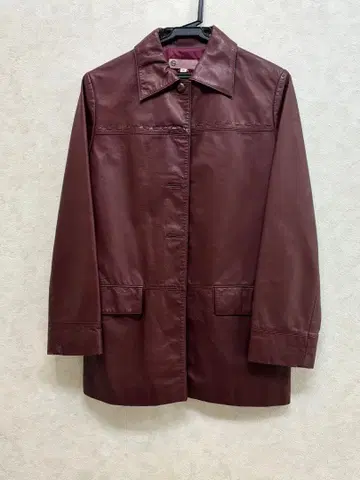 버건디 가죽 롱 자켓