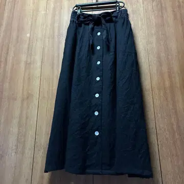 두블루 블랙 롱 플레어 스커트