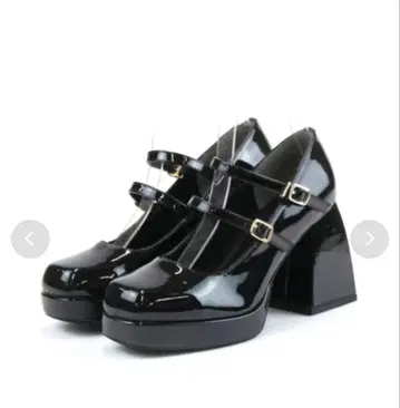 통굽 플랫폼 더블 스트랩 펌프스 S 블랙