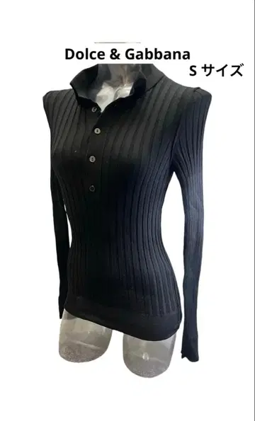 Docel&Gabbana 블랙 리브 편직 긴팔 피케 셔츠