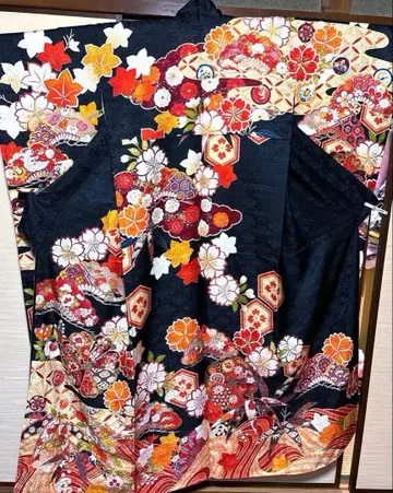 블랙 길상 화조 후리소데 기장 160