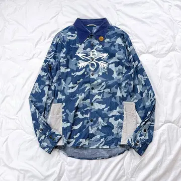 Burnout 카모플라쥬 카모플라주 코듀로이 블루 크로스 애로우 셔츠 L