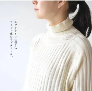 미즈이로 인드 와이드 리브 터틀넥 풀오버 화이트