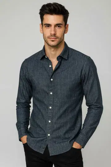 Giannetto 잔네토 블랙 샴브레이 셔츠 슬림 핏