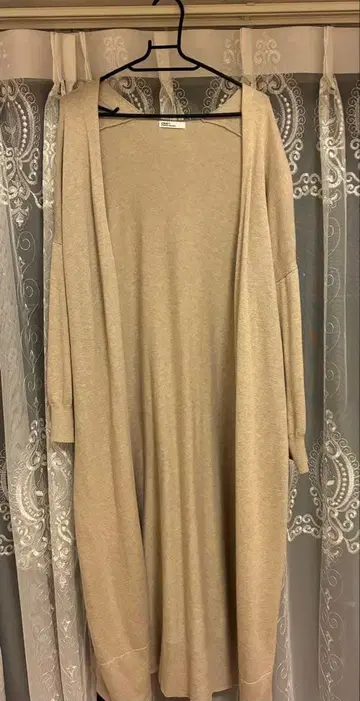 베이지 오버 사이즈 7부 소매 니트 가디건 프리 사이즈