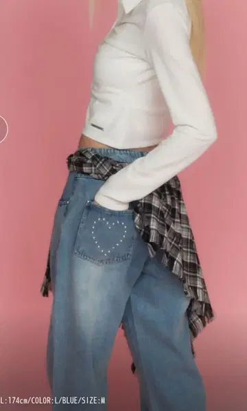 ACLENT 스트레이트 J/W 스터드 데님 팬츠 라이트 블루