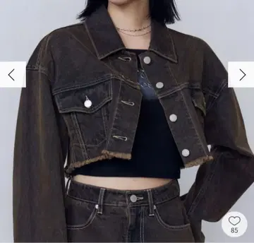 EMODA 숏 데님 블루종 다크 브라운 크롭 데님 자켓