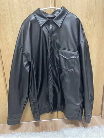 블랙 합성 피혁 셔츠 오버 사이즈
