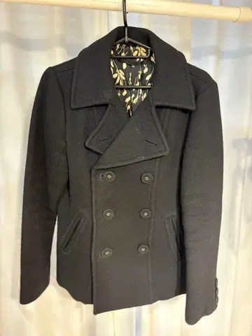 블랙 울 더블 브레스트 피 코트 38