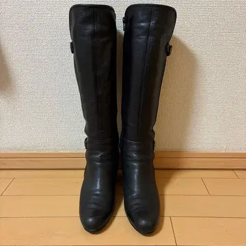 블랙 가죽과 스웨이드 롱 부츠 여성용