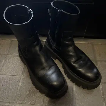 ZARA 사이드 고어 부츠 블랙 가죽 통굽