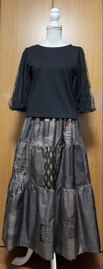 기모노 리메이크 오시마 패치워크 캉캉 스커트