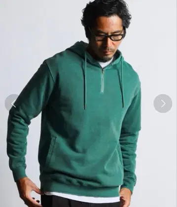 [ 정가 13,200엔 ] 피그먼트 가공 하프 지퍼 후드 맨투맨 XL